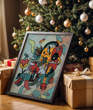 Colorful Abstract Surrealism Art with Intricate Details and Playful Characters