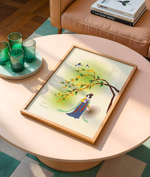 Traditional Chinese painting featuring a woman with flowers and butterflies
