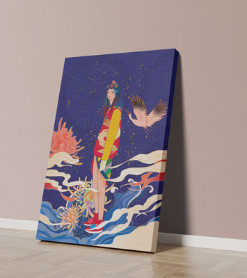 Elegant fusion of traditional and modern art with floral and avian elements