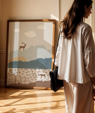 Majestic Deer and Mountain Landscape in Minimalist Style - Mi tienda