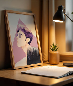 Abstract Portrait of a Person with Forest Silhouette and Purple Hair - Mi tienda