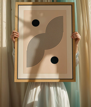 Abstract Minimalist Art with Black Wavy Lines and Circles - Mi tienda