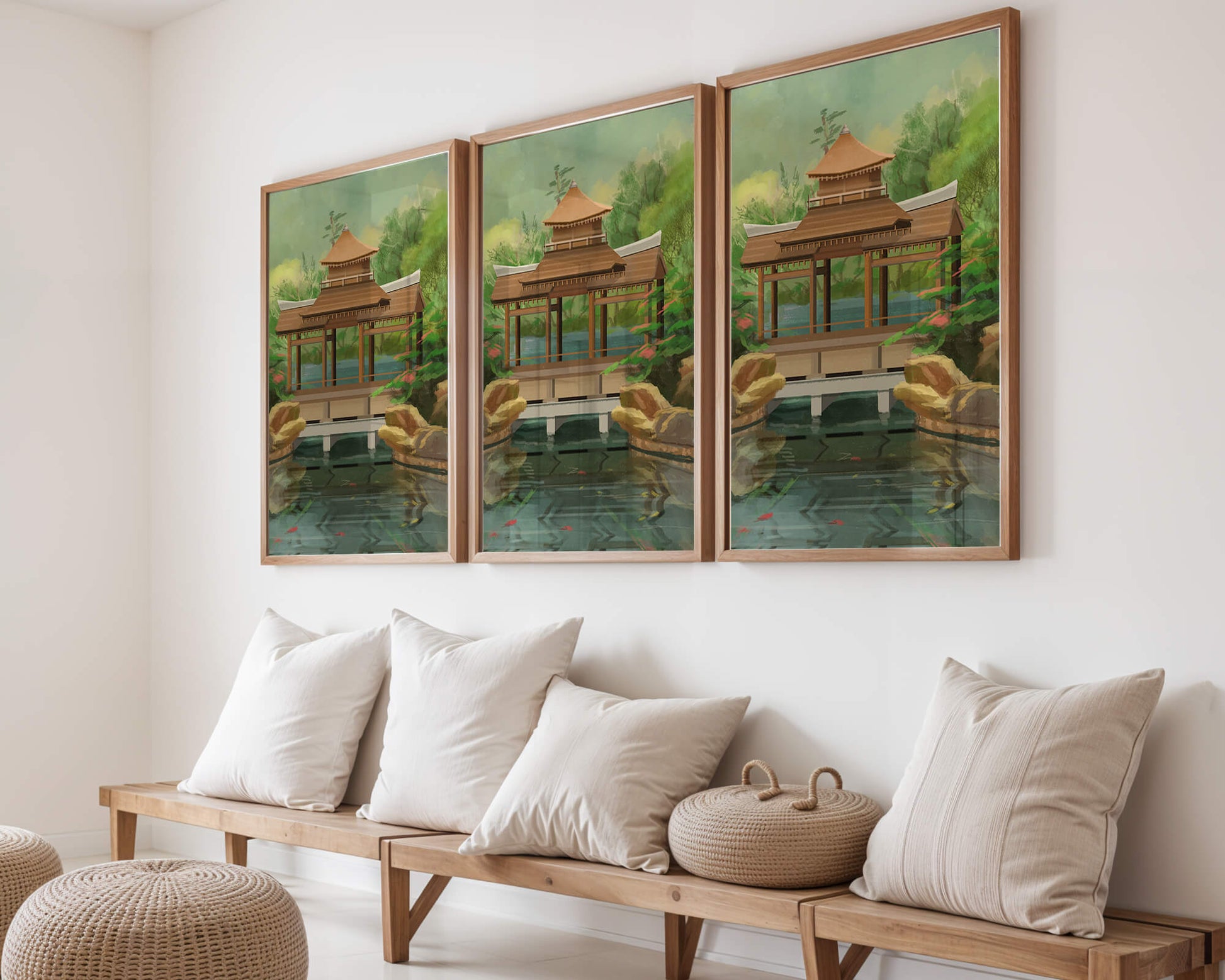 Traditional Japanese Garden Pavilion with Scenic Pond and Lush Greenery