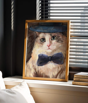 Gato encantador con traje formal, sombrero y corbata de moño