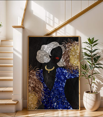 Abstract art with colorful foil textures and silhouette