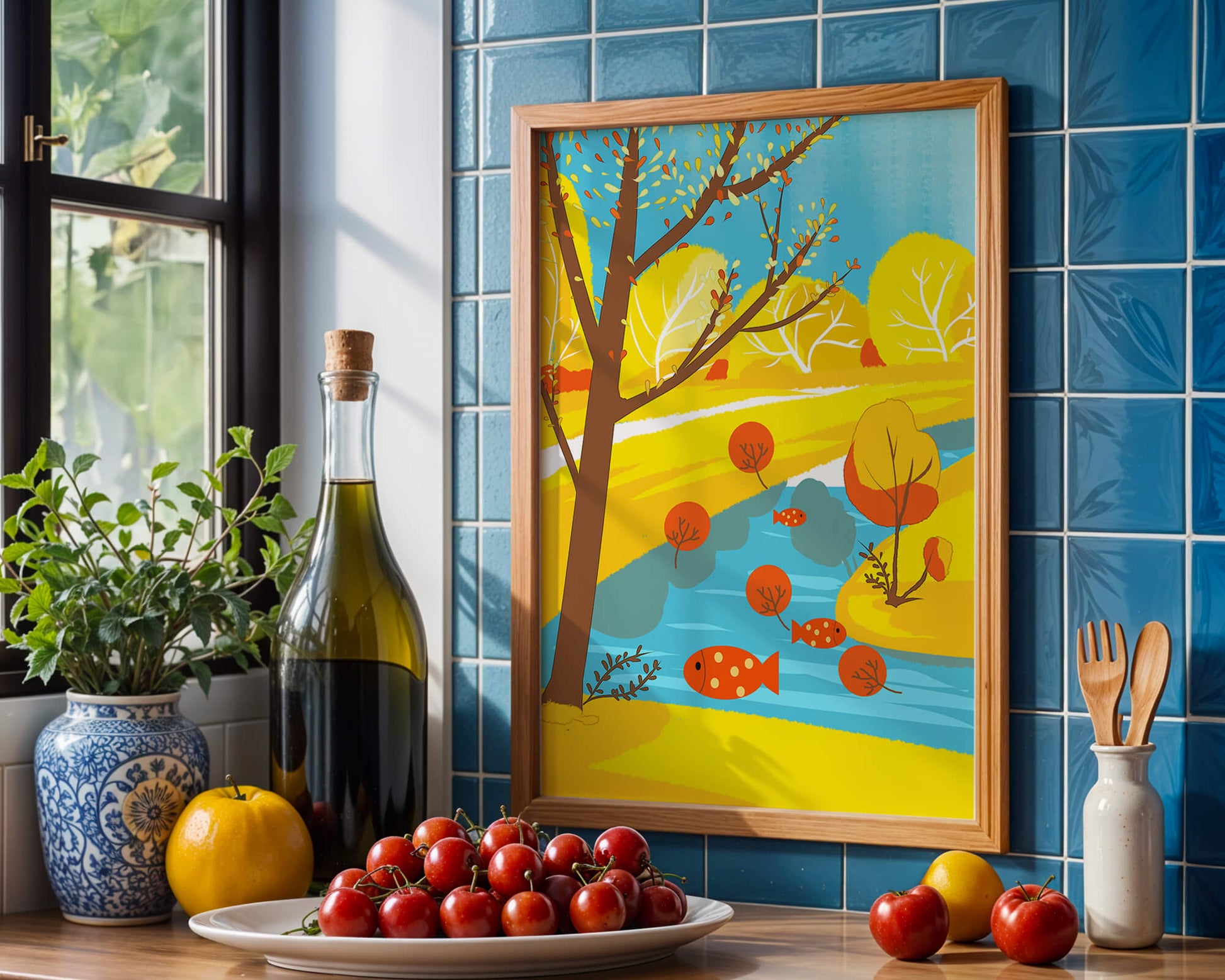 Paysage d'automne coloré avec rivière et arbres vibrants