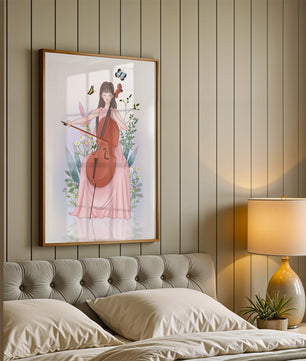 Girl Playing Cello Surrounded by Nature with Butterflies - Mi tienda