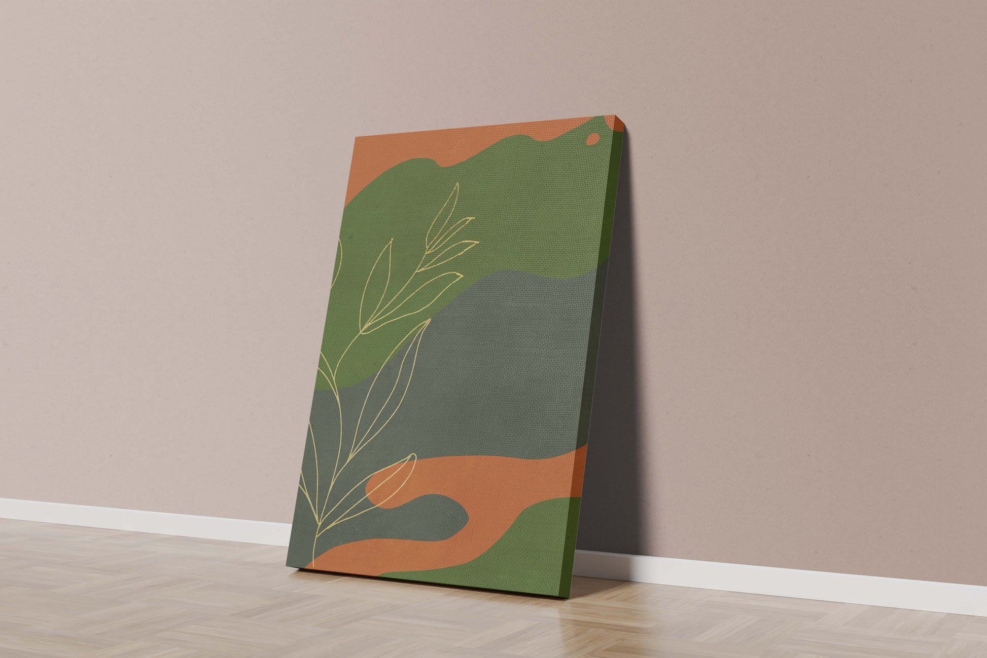 Abstrakte botanische Kunst mit Goldblatt auf buntem Hintergrund