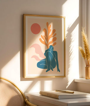 Abstract Nude Figure in Minimalist Design with Botanical Elements - Mi tienda