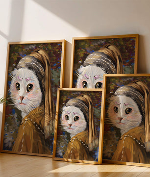 Retrato caprichoso de un gato en estilo clásico con pinceladas detalladas