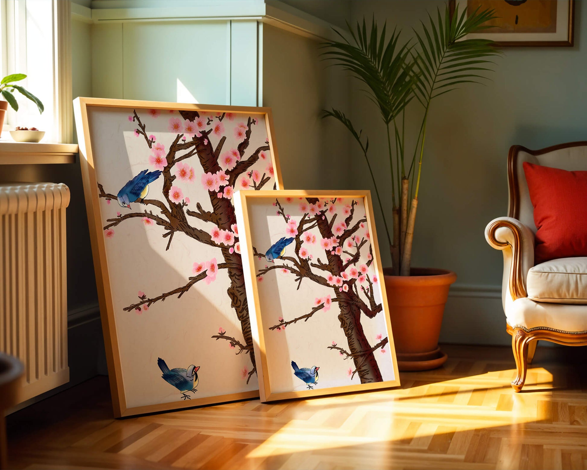 Charming illustration of cherry blossom tree with birds