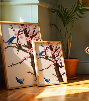 Charming illustration of cherry blossom tree with birds
