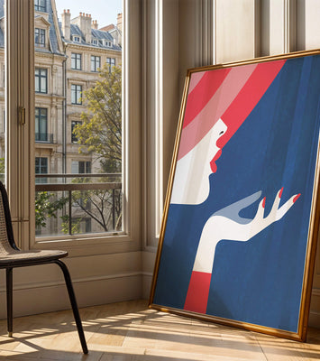 Elegant Woman with Red Hat and Stylized Hand