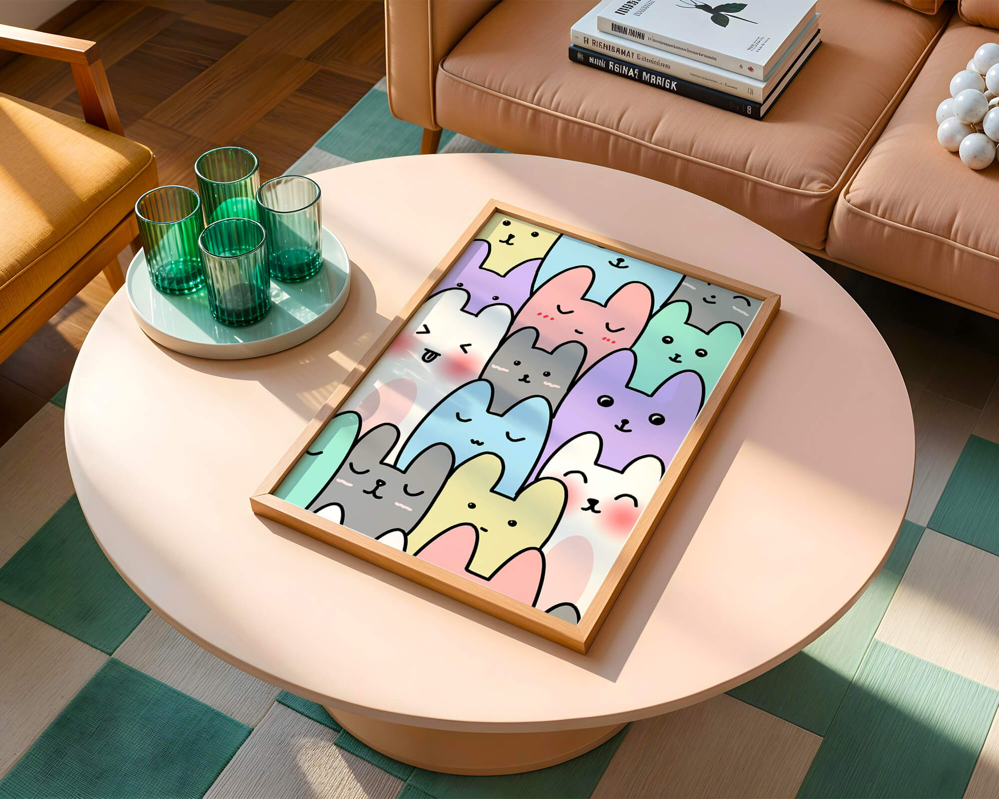 Colorful cartoon animal pattern with smiling faces