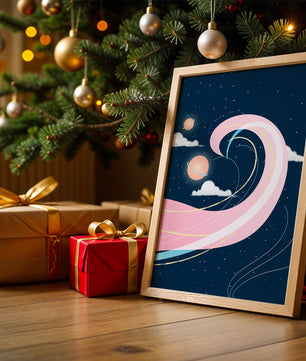 Cosmic Waves and Planets with Whimsical Pink Swirls and Stars - Mi tienda