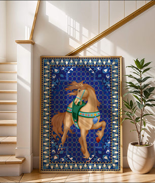 Arte de caballo con patrón intrincado y un borde decorativo vibrante