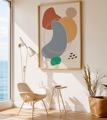 Abstract geometric art with colorful organic shapes and lines