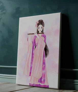 Illustration élégante à l’aquarelle d’une femme traditionnelle en tenue rose