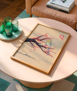 Oiseau serein sur une branche de cerisier dans le style artistique asiatique traditionnel