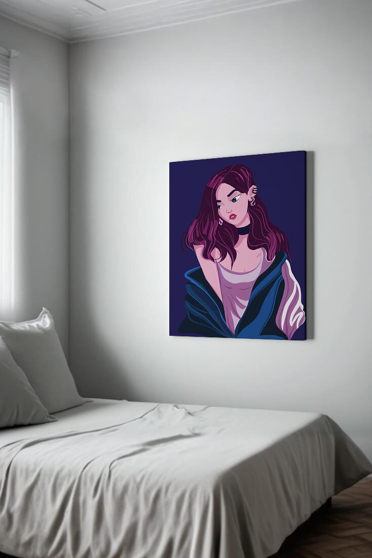 Stylish girl with purple hair and a blue jacket illustration