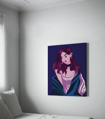 Stylish girl with purple hair and a blue jacket illustration