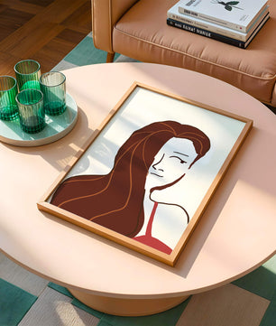 Ilustración estilizada de una mujer con cabello fluyendo y diseño minimalista