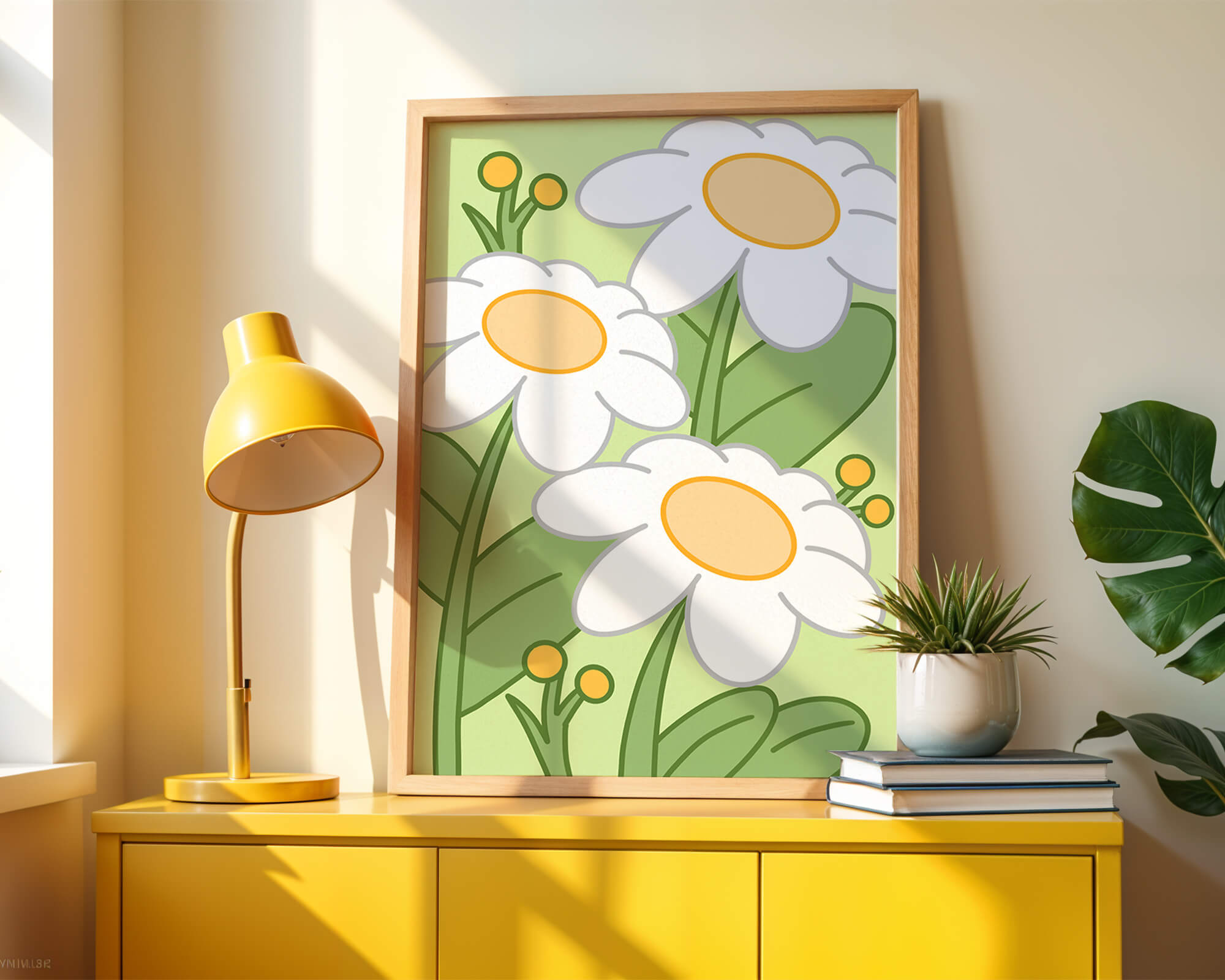 Charming illustrated daisies on a green background