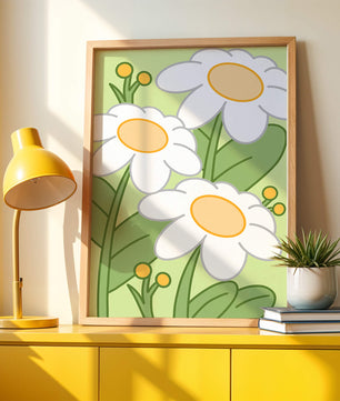 Charming illustrated daisies on a green background