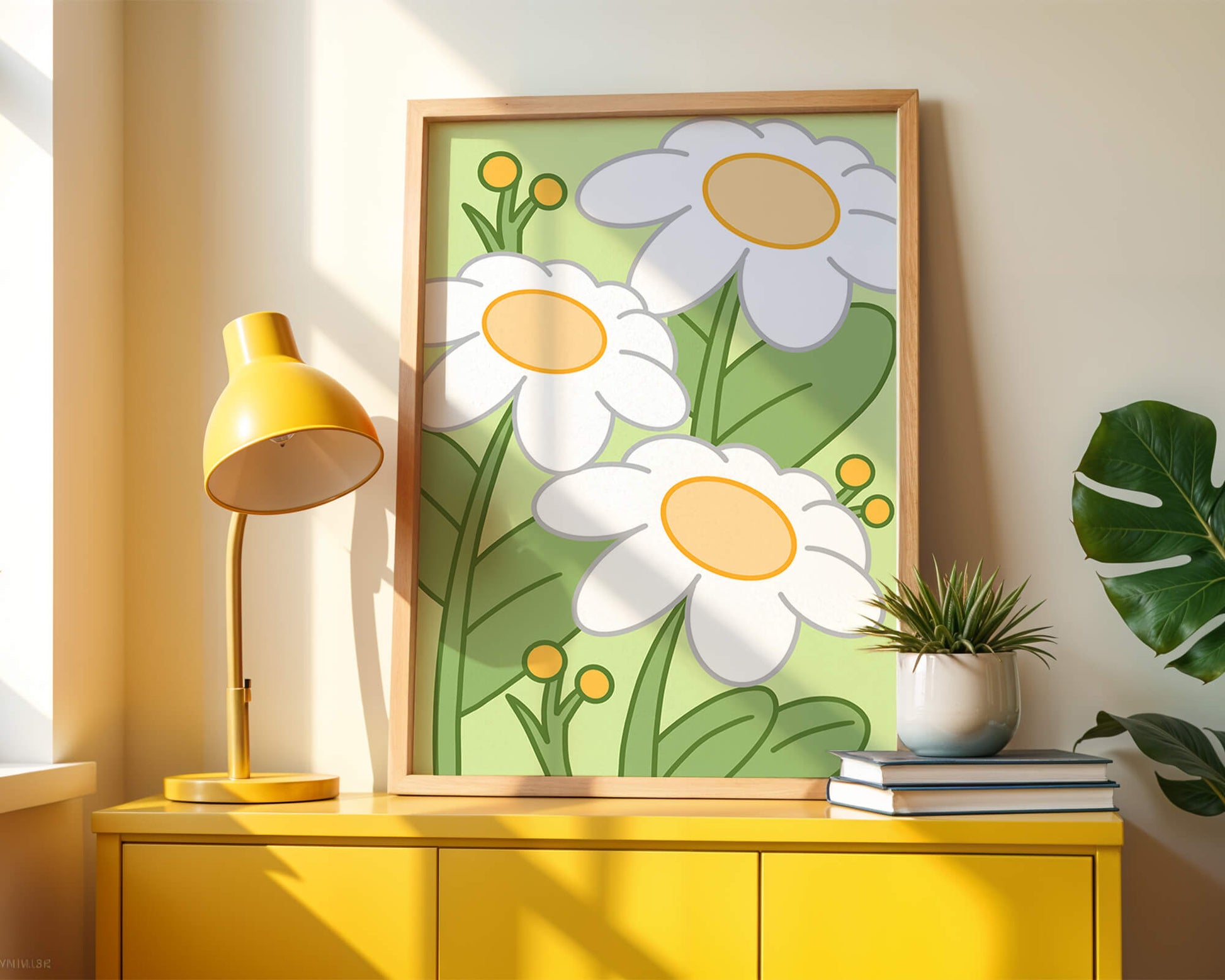 Charming illustrated daisies on a green background