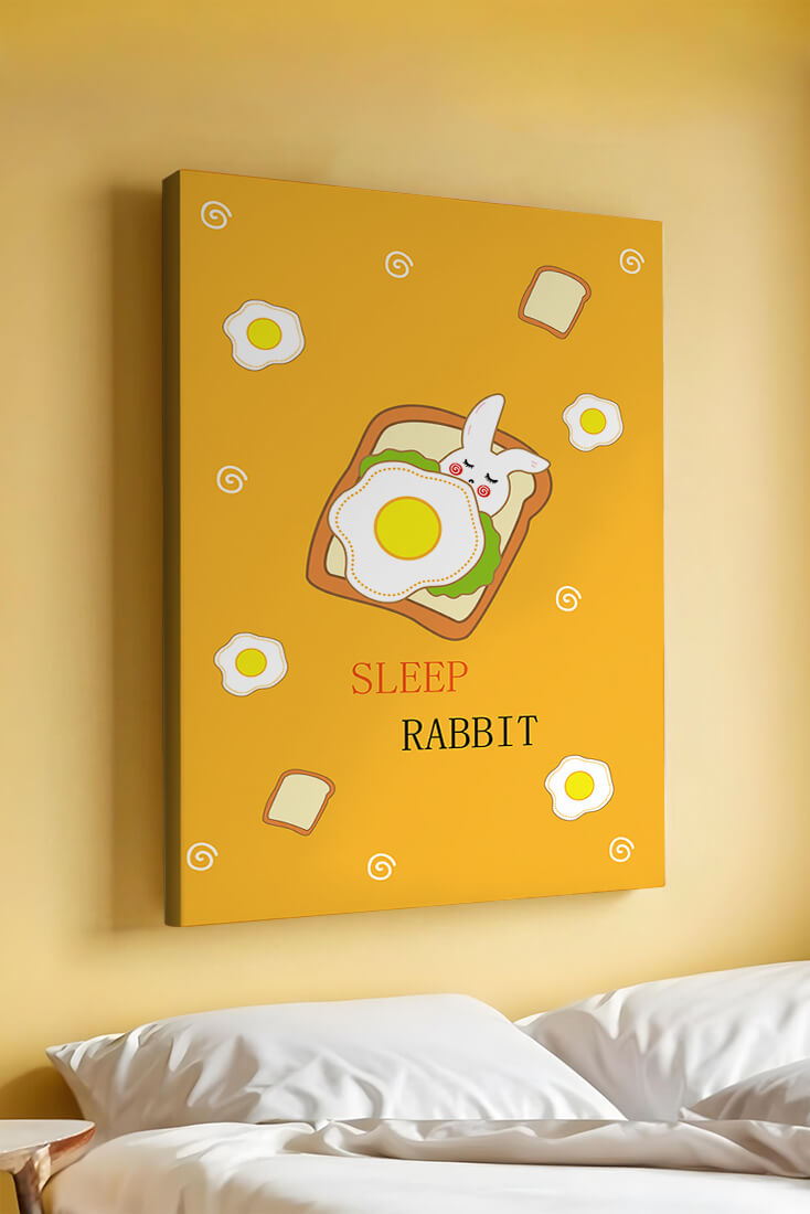 cute rabbit sleeping on toast with fried egg design