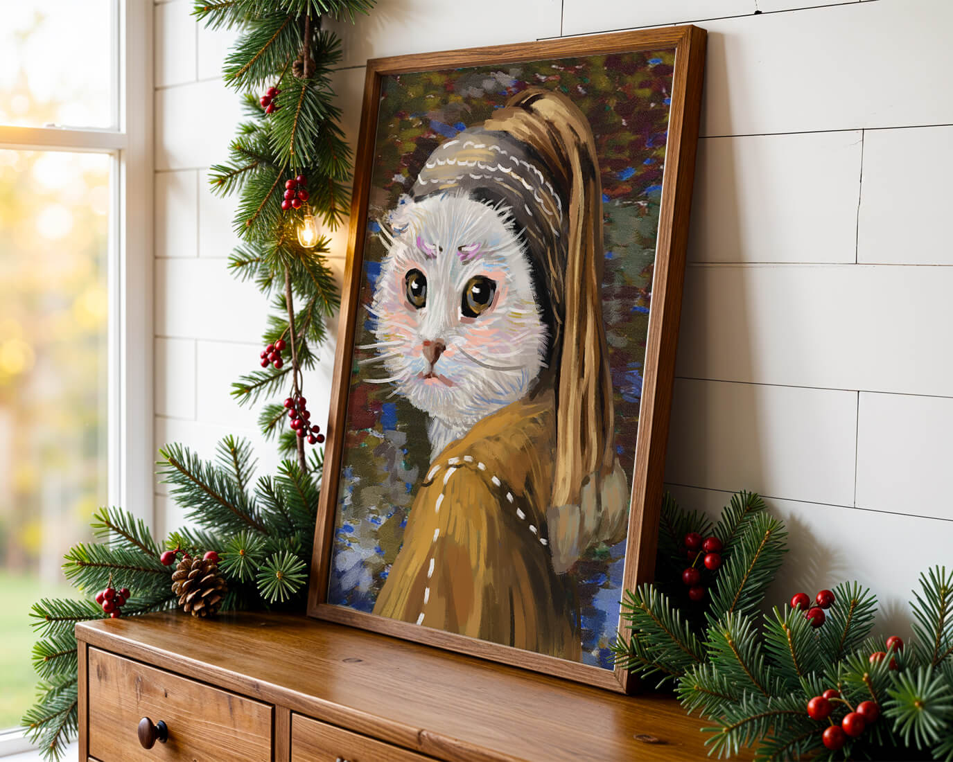 Retrato caprichoso de un gato en estilo clásico con pinceladas detalladas