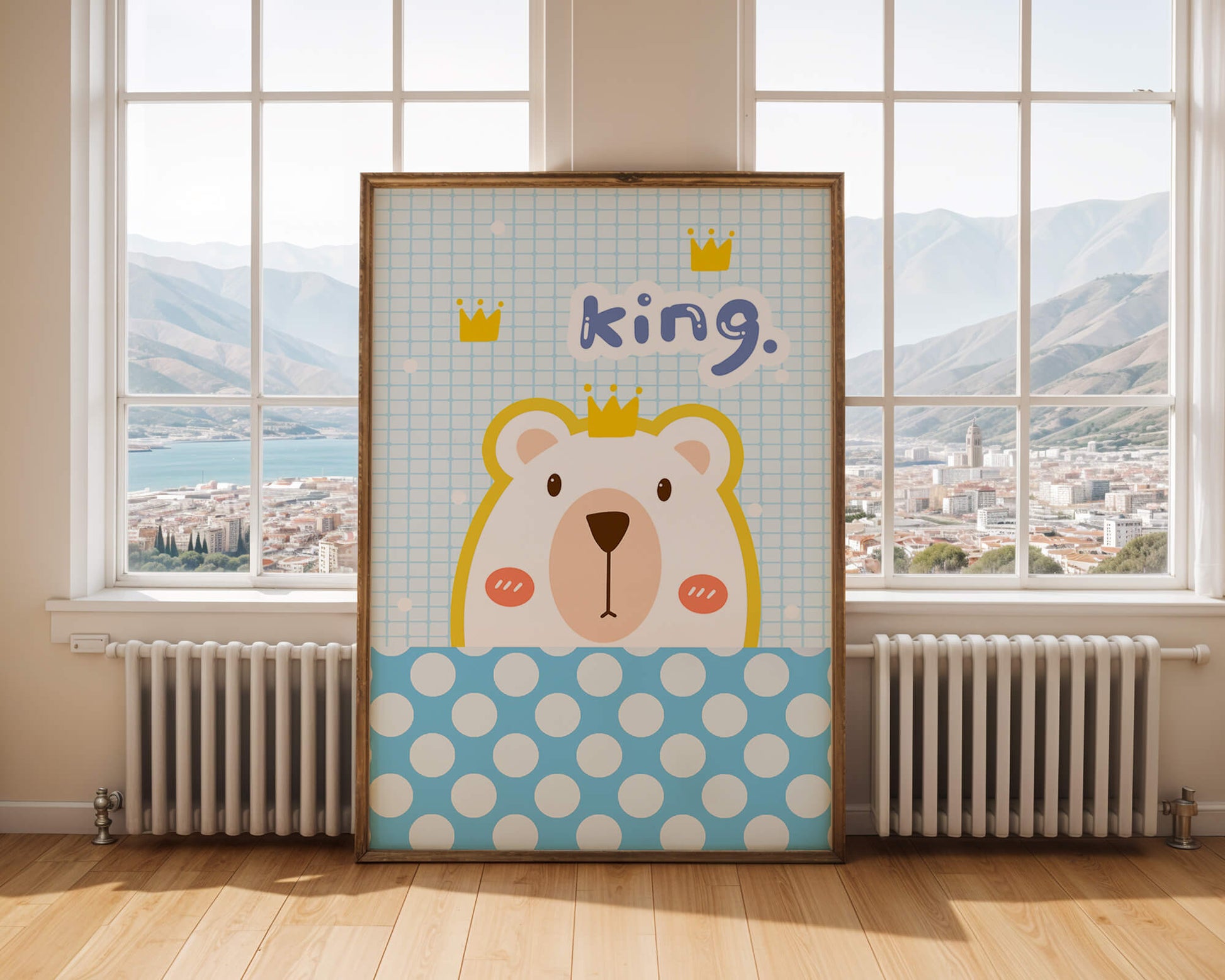 Adorable bear illustration with crown and playful text