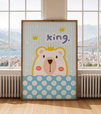 Adorable bear illustration with crown and playful text