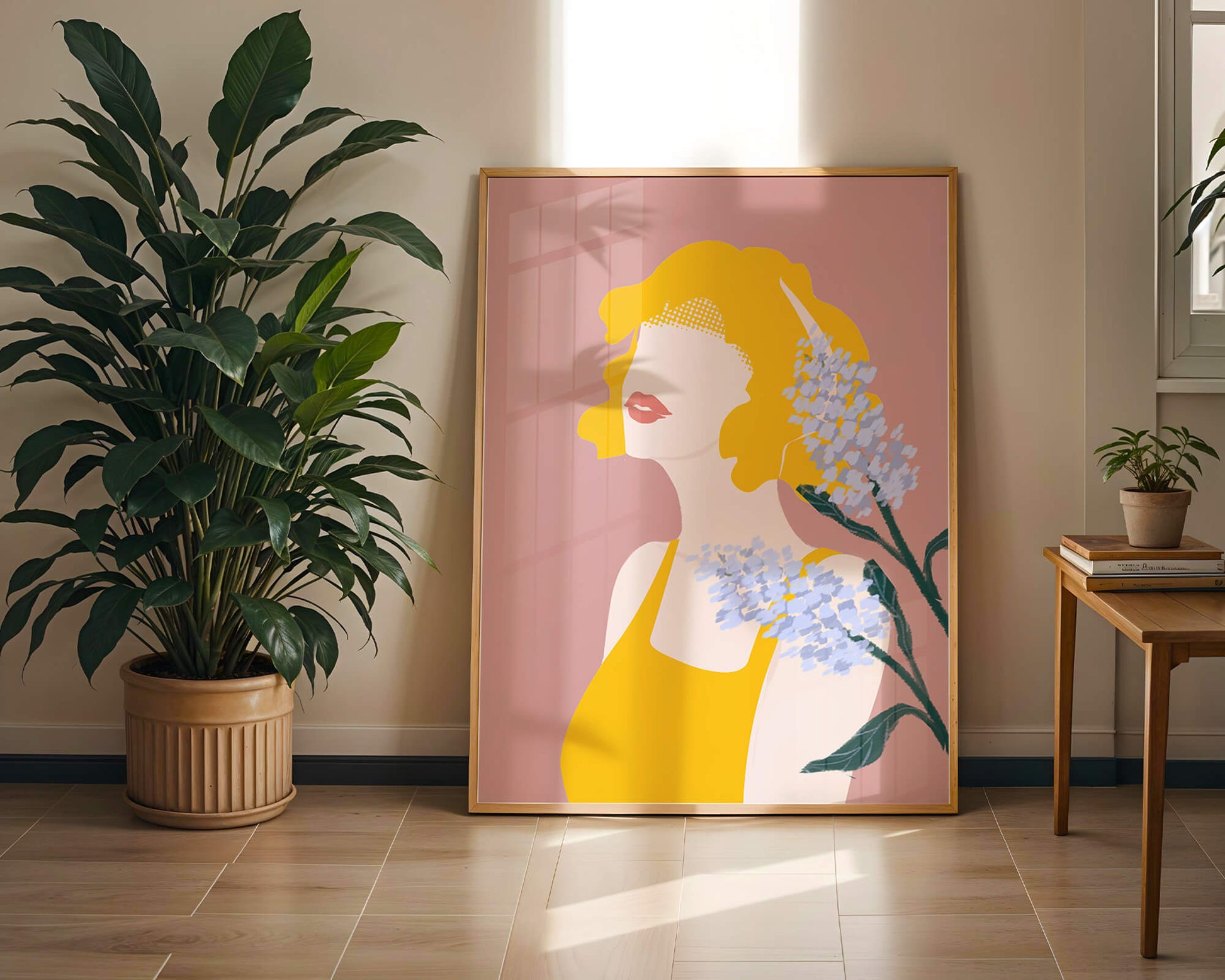 Abstract Portrait with Yellow and Lavender Accents