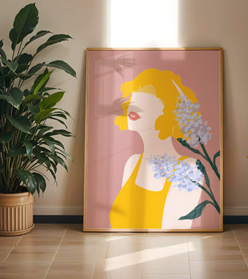 Abstract Portrait with Yellow and Lavender Accents