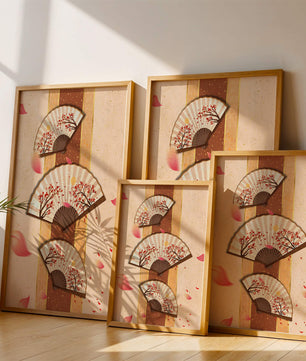 Elegant Japanese Fans with Cherry Blossom Design on Textured Background - Mi tienda