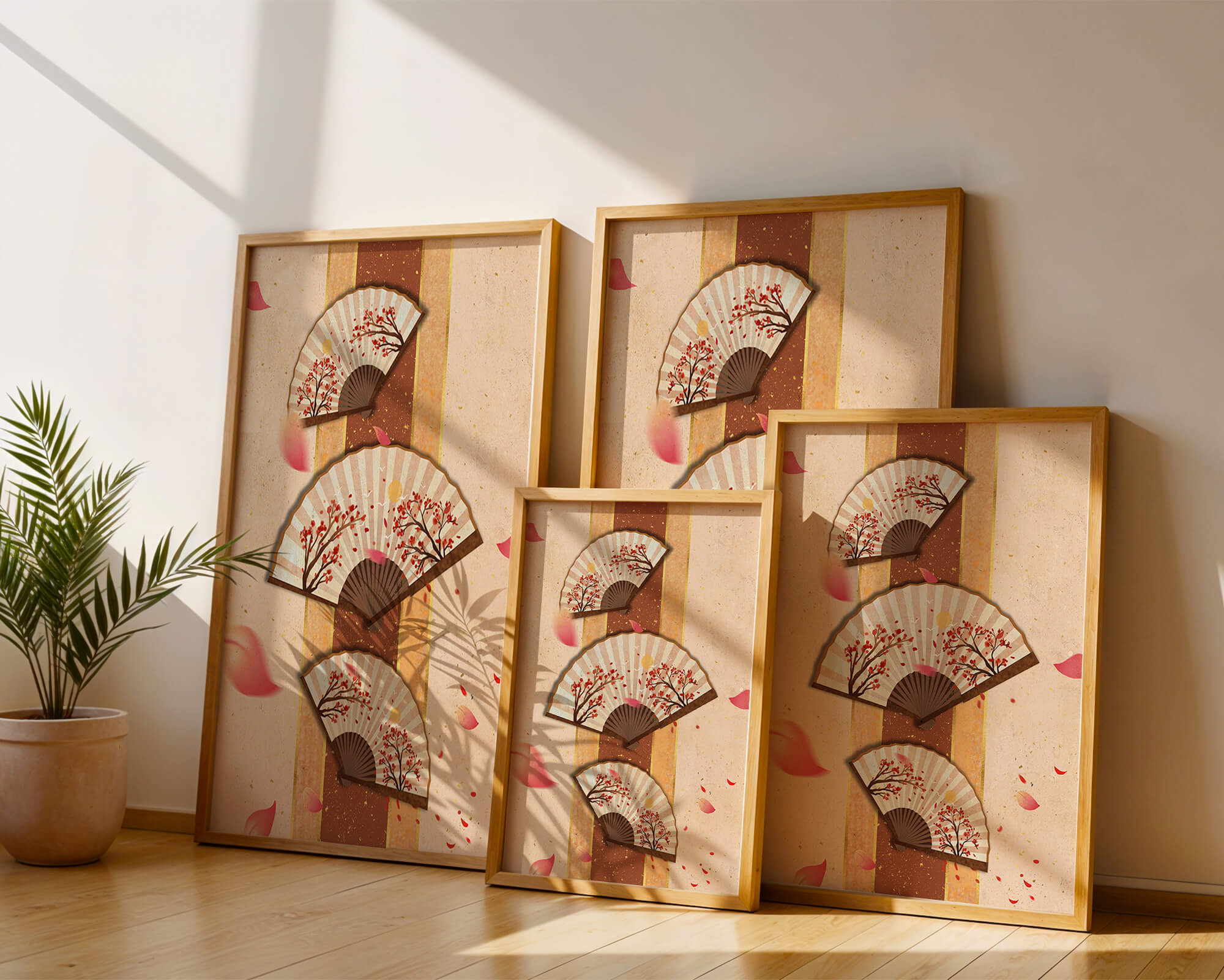 Elegant Japanese Fans with Cherry Blossom Design on Textured Background - Mi tienda