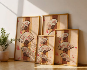 Elegant Japanese Fans with Cherry Blossom Design on Textured Background - Mi tienda
