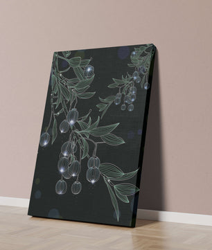 Elegante botanische Illustration mit leuchtenden Früchten und Blättern