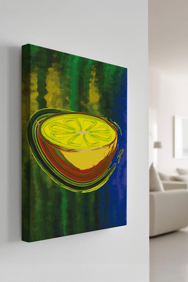 Vibrant abstract lemon slice with a colorful background