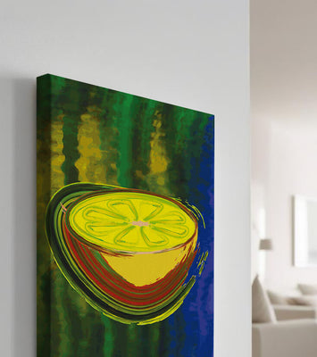 Vibrant abstract lemon slice with a colorful background