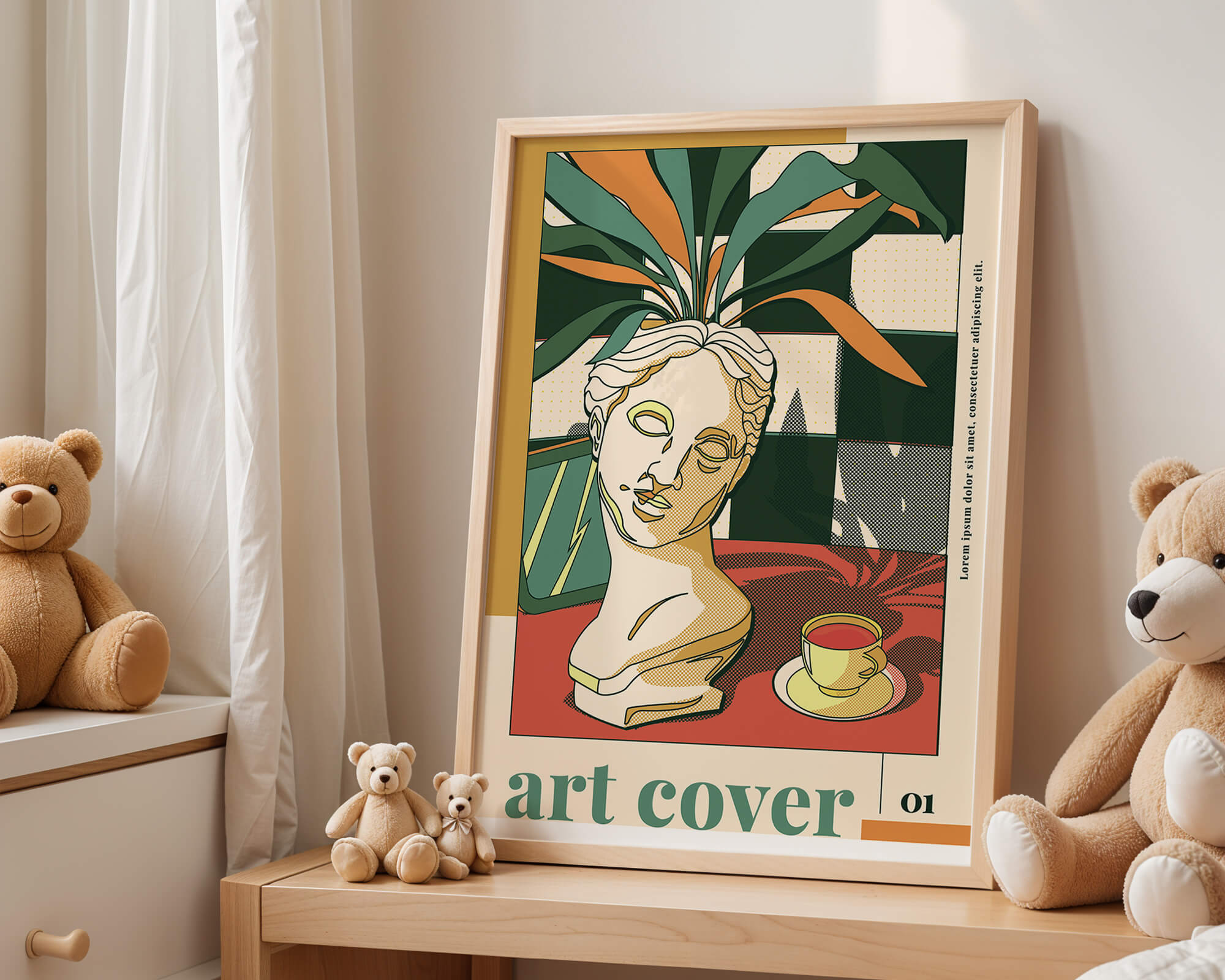 Abstract Art with Bust and Coffee Cup