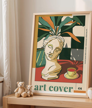 Abstract Art with Bust and Coffee Cup