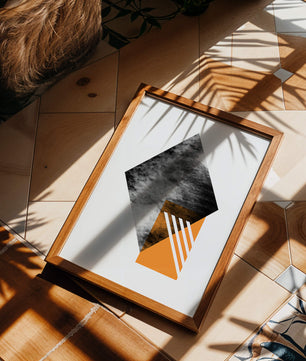 Abstract Geometric Composition with Orange Triangle and Cloudy Pattern - Mi tienda