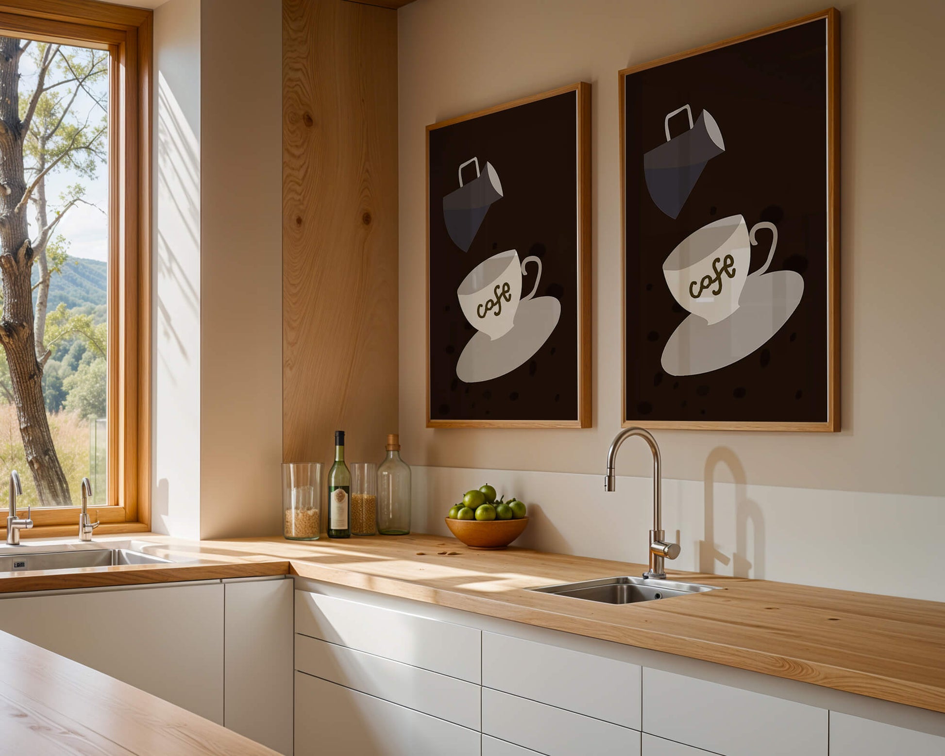 Minimalist coffee cup with pouring pot on dark background
