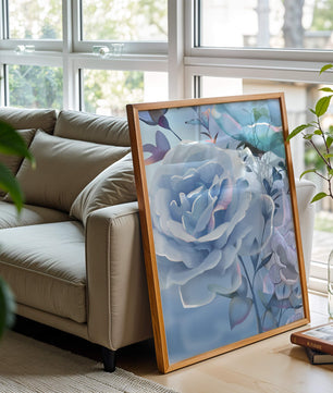 Serene Blue Roses With Delicate Leaves on Soft Background