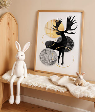 Zeitgenössische Elch-Silhouette-Kunst mit goldenen Akzenten und Marmorstruktur