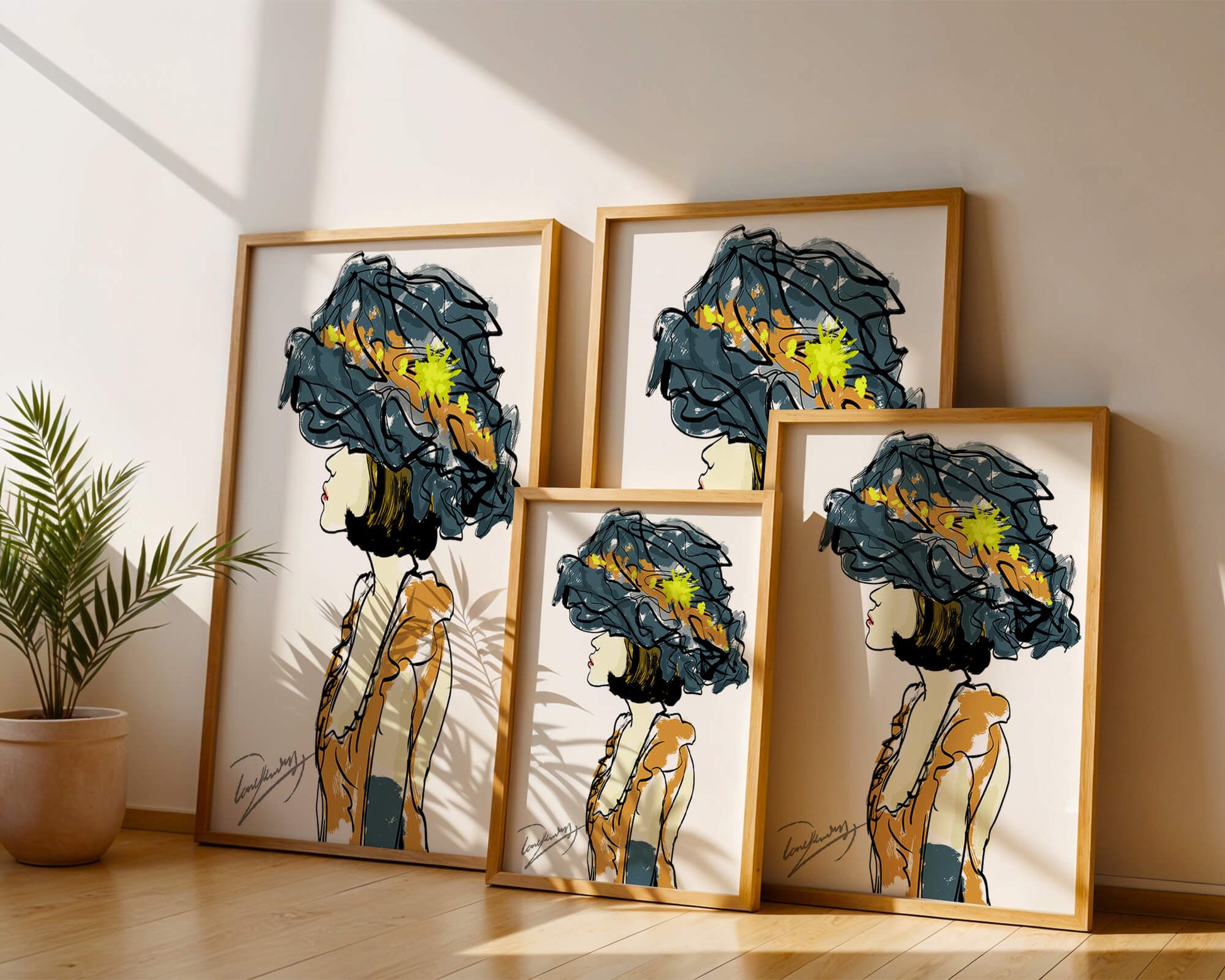 Portrait of a Fashionable Woman with a Large Hat and Gold Accents