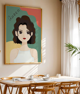 Stylized illustration of a confident woman with abstract background