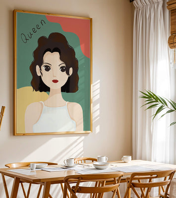 Stylized illustration of a confident woman with abstract background